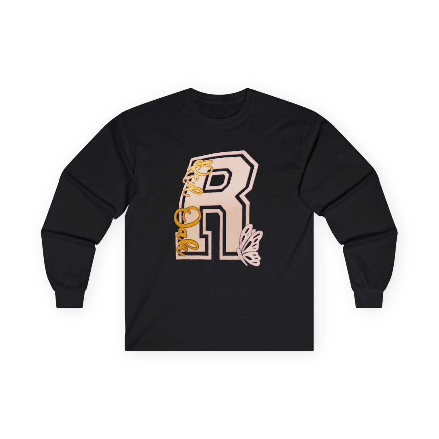 Letter R Floral Long Sleeve Tee — Rose Gold Varsity Initial Shirt